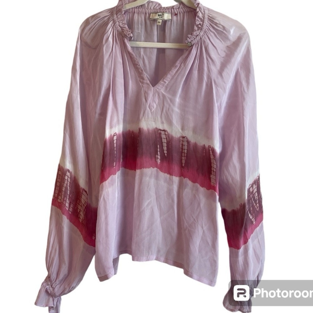 MKT Studio Tie Dye Purple/Pink Boho Peasant Long Sleeve Top Size US 4